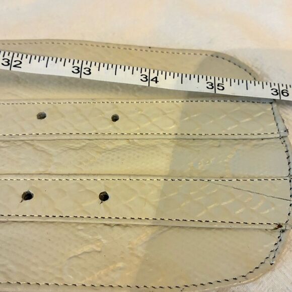 Wide Cream Leather Corset Belt with Oval Gun Metal Buckles Off White Waist Belt